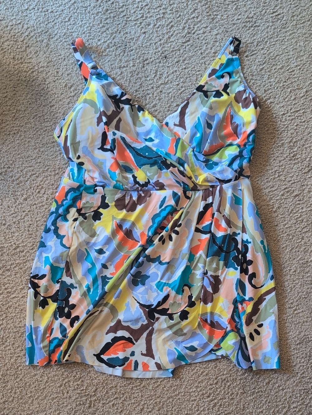 Anne Cole Multi-Color Abstract Surplice  Swim Dress Size 20W